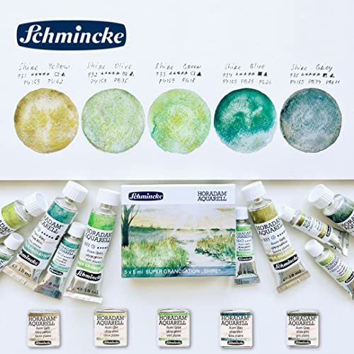 Schmincke - HORADAM® AQUARELL, Super Granulation, 14 933 044 Shire Green, 1/2 Pans, Very Strong granulating Colors, Finest, Super granulating Watercolors - color: 933 shire green