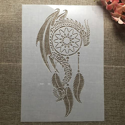 TIAMECH A4 Reusable Dragon Stencil for Painting | Dragon on Wind Chime Tassel Layering Template, DIY Wall Art, Wood Furniture, Scrapbook & Crafts (8.3x11.7inch) - style: Dragon