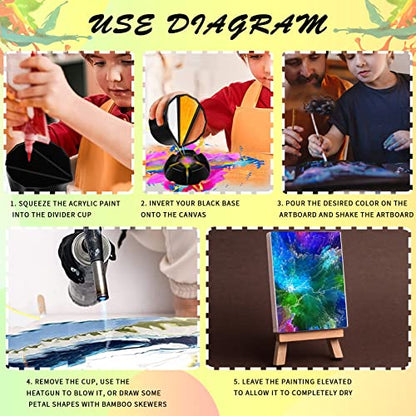 6 PCS Split Cups for Paint Pouring, Flower Pour Cups, Acrylic Fluid Painting Supplies Kit for DIY and Creating Patterns