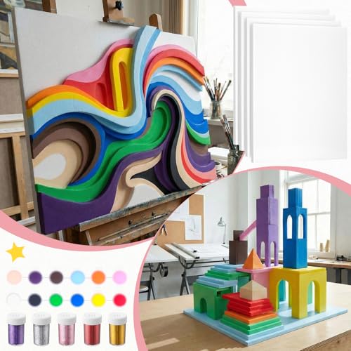 Affrolling 26 Pcs Foam Board Craft Set, DIY Modeling Materials Include White 16x12x0.79 Inch Foam Sheets and Cutting Tools Set 1 Inch Thick Polystyrene Rectangles Xps for Beginner