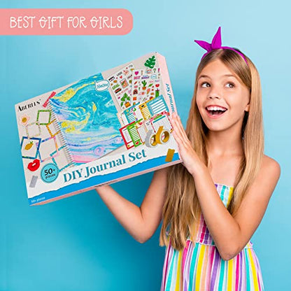 ABERLLS DIY Journal Kit for Girls, Birthday Gift for 6 7 8 9 10 11 12 Year Old Girl, Art Crafts Kits for Tween Teenage Kids, Scrapbook Diary Supplies Toy Set - color: Blue