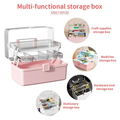 Large 3-Layer Craft Storage Box with Handle, Blue - color: Blue