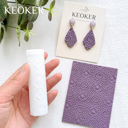 KEOKER Polymer Clay Texture Roller Making Earrings, Like Polymer Clay Texture Sheets, Great Work with Polymer Clay Cutters - color: Floral B