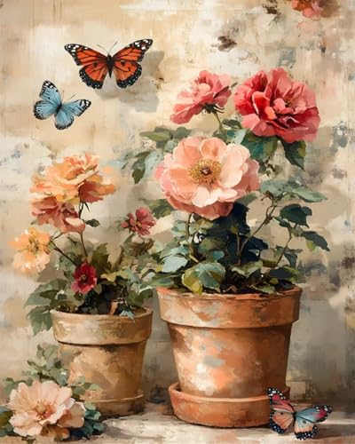 MBNTJHT DIY Flowers Paint by Numbers Kit for Adults,Unframed Potted Flowers Paint by Number Kits for Beginners,Acrylic Watercolor Painting Crafts Kit for Home Decor 16X20 Inch. - color: MT22077