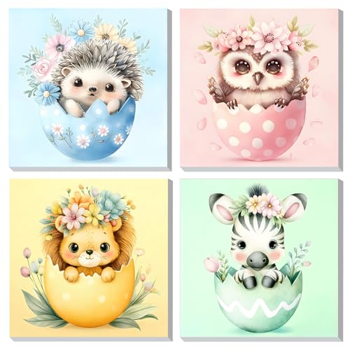 DOMROM 4 Pack Paint by Numbers Kit for Adults, Cute Animal DIY Acrylic Oil Painting on Canvas, Easy Easter Egg Paint by Number Kits for Home Wall Decor, Craft Gift for Adults 8x8 Inch - color: BK4ZH058