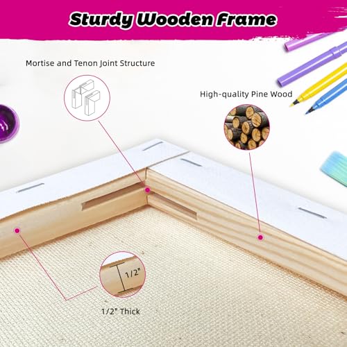 5 Pack Stretched Canvas for Painting, 5 Size 4x4” to 12x16, 100% Cotton with Natural Cottonseed Husk, 5/8" Thick Frame, Triple-Primed, Warp-Resistant, Ready to Paint for Acrylics, Oils - size: 5pk-4x4 to 12x16 inch