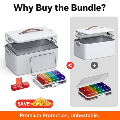 CTIME 3-Tier Medicine Organizer with Leather Portable Pill Case - size: Regular 3-Tier Set