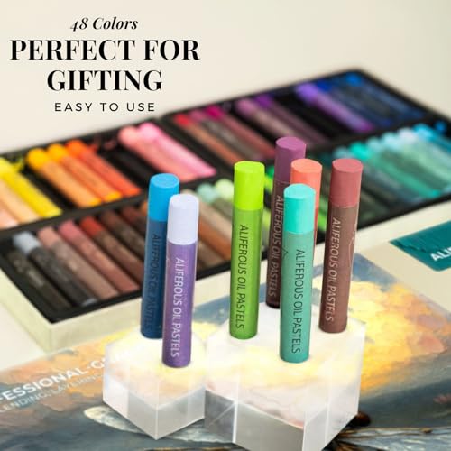 Oil Pastels - 48 Colors soft pastels for artists - oil pastel set - pastels art set - portfolio oil pastels professional - pastels art supplies for kids - pastel kit - style: Use by Professional
