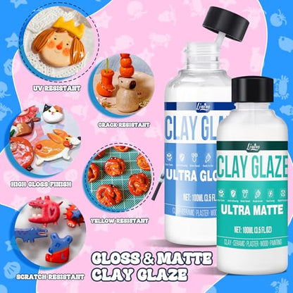 Air Dry Clay Glaze - Upgraded Polymer Clay Glaze, 2 x 100ml Ultra Gloss and Matte Finish Varnish Pottery Glaze, Clay Sealant to Prevent Scratches, Wear, Cracking - Professional Clay Tools, Quick Dry - size: Gloss+Matte
