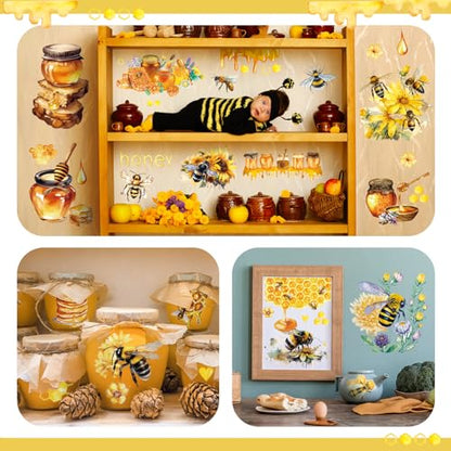 BBTO 12 Sheets Rub on Transfers for Crafts Wood Furniture DIY, 5.5" x 5.7" - style: Bee