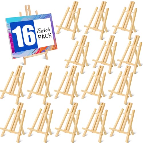 ESRICH 16 Pack 11.8" Wood Easels, Tabletop Easel for Painting | Painting Party, Displaying Canvas, Kids Student Table School Desktop, Portable Canvas Photo Picture Sign Holder - style: 11.8"-16P