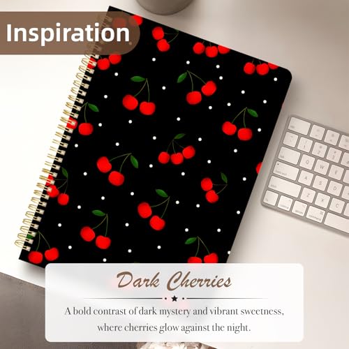 Cute Spiral Notebook journal A4 Aesthetic Pretty Design for Women Girls Kawaii with Pocket, 8.5 x 11 inch, Lined, Cherry - color: Cherry, style: Lined