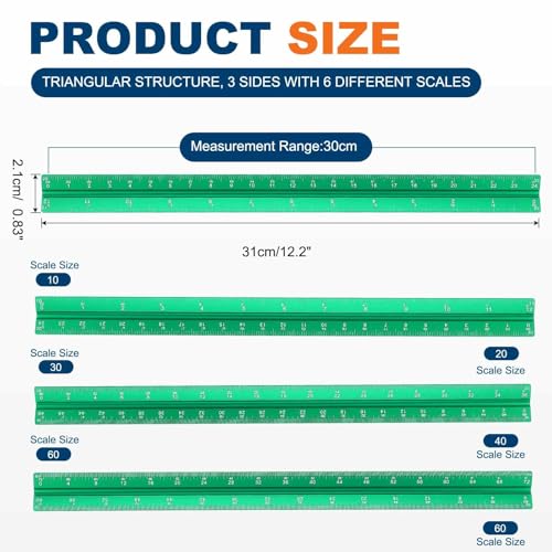 HARFINGTON 2 Pcs Architectural Scale Ruler, 12 Inch Standard Aluminum Alloy Architect Triangular Large Scale Laser-Etched Blueprint Drafting Ruler for Architects Engineers, Green - color: Green, size: 12 Inch