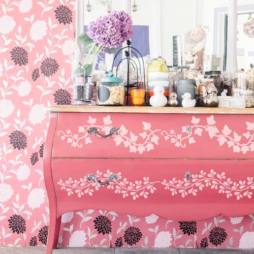 Leaf Vine Border Stencil for Painting - 12 Pcs Reusable Flowers Wall Stencils for Painting Large Pattern, Tree Stencil for Painting on Wood DIY Home Canvas Wardrobe Crafts Decoration - style: Vine Stencil