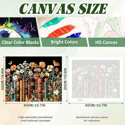 ICYANART Paint by Numbers Kit for Adults, Book Number Painting Canvas Kit | Book Paint by Number for Adults Beginners, Acrylic Fantasy Painting by Numbers, Book Number Painting 16x20 In - color: Books