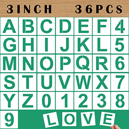 36PCS Letter Stencils 3 inch Reusable Plastic, Alphabet Craft Stencils and Number, Art Craft Stencils, Number Templates Letter Stencils for Wood, Wall, Fabric, Rock, Chalkboard, Signage - color: 3 inch