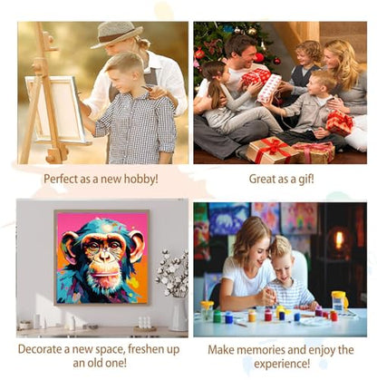Artunion Framed Paint by Numbers Kit for Adults Beginners & Kids Ages 8-12,Colorful Monkey Paint by Number with Frame,Animals Paint by Numbers Kit on Canvas 10 * 10 Inch Without Easel - color: ZXT-267-F