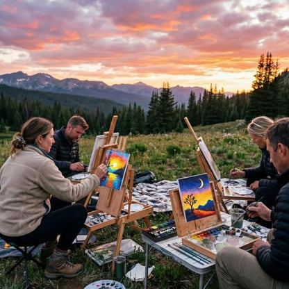 Cholemy 36 Pcs Paint and Sip Kit Gift for Adults 8''x10'',Sunset Coast | Pre Drawn Canvas, Painting DIY Afro Acrylic Painting Kit, Wood Easel Brushes, Date Night Bulk, Summer Halloween Party - style: Sunset Coast