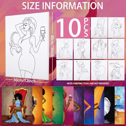 Nuberlic 10 Pack Sip and Paint for Girls Hangout Pre Drawn Canvas Painting for Adults Pre-Stretched Outline Canvas Bridal Shower Party Supplies Mothers Day Gift Friendsmas Paint n Sip 12x16 Inch - size: 12x16, style: Girls night