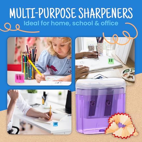 Craftzilla Pencil Sharpener 100 Pack, Manual Dual-Hole Sharpeners Bulk | Handheld Pencil Sharpeners with Lids for Kids, Classroom, School Office Supplies, Standard and Jumbo Pencils, 5 Colors - size: 100pcs Pencil Sharpeners