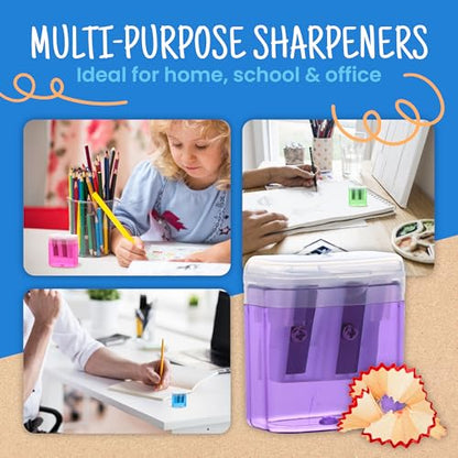 Craftzilla Pencil Sharpener 100 Pack, Manual Dual-Hole Sharpeners Bulk | Handheld Pencil Sharpeners with Lids for Kids, Classroom, School Office Supplies, Standard and Jumbo Pencils, 5 Colors - size: 100pcs Pencil Sharpeners