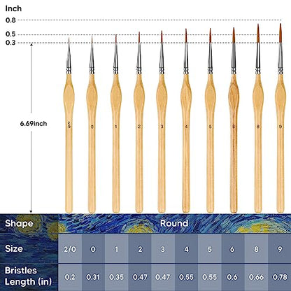 10Pcs Miniature Detail Paint Brush Set, Triangular Wooden Handles - color: Wood, size: 10