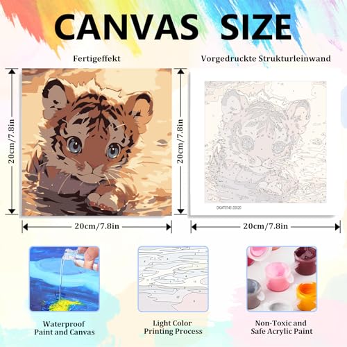 Aestalrcus Paint by Numbers for Kids Ages 8-12 with Frame, Tiger, 8x8 inch - color: style-12