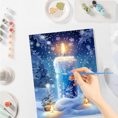 SENQAO Christmas Paint by Numbers for Adults Framed, Christmas Candles Adults' Paint-by-Number Kits, Adult Paint by Number Kits on Canvas, Acrylic Number Painting for Home Decor, 8x12inch - color: candles - 01