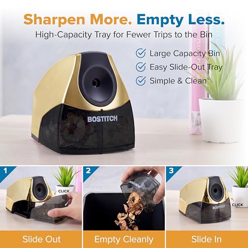 Bostitch Office Electric Pencil Sharpener for Classroom & Desk Use, Heavy-Duty Stall-Free Motor, High-Capacity Shavings Tray, Gold Chrome - color: Gold Chrome