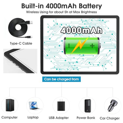 Rechargeable A4 Light Pad with Carry Bag, Super Bright Tracing Light Box with 6 Levels of Brightness, Side Physical Buttons & 3 Colors, Wireless Light Board for Diamond Painting, Drawing, Sketching - style: Rechargeable A4 with Bag (Black)