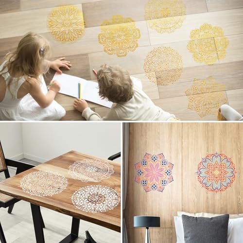Eunvabir 9 Pack 12x12'' Mandala Stencils for Painting on Wood, Floor, Wall, Tile Fabric, Reusable Furniture Stencils Painting Template