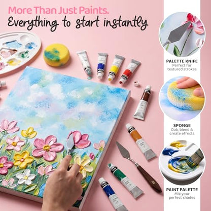 Chalkola Acrylic Paint Set for Adults & Kids - 56 Pcs Canvas Painting Kit with 32 Paints (22ml), 10 Brushes, 10 Canvases, Tabletop Easel, Palette, Knife - Professional Craft & Art Painting Supplies | 32 Acrylic Paints (22ml), 10 Brushes, 10 Canvases, Tabl