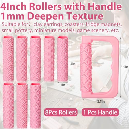Leriton 9 Pcs Clay Texture Roller Set with Handle, Floral - style: Floral