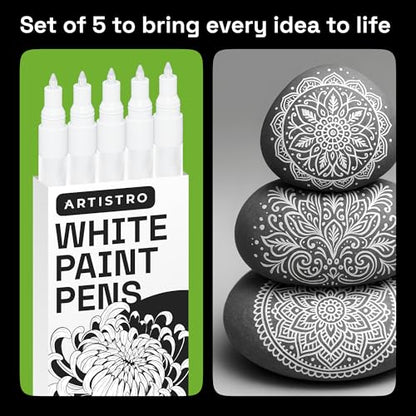 ARTISTRO White Paint Pens - Extra-Fine Tips - Set of 5 - color: White