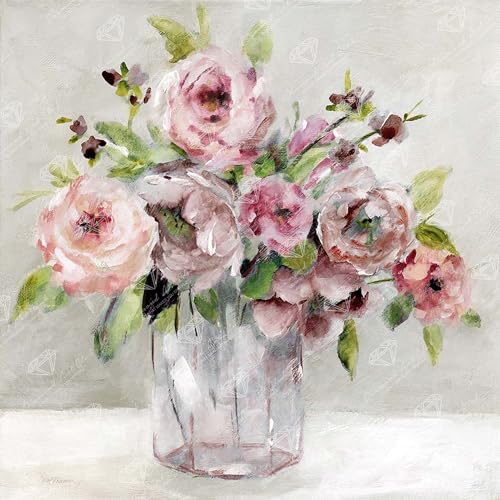 DIAMOND ART CLUB Blushing Blossoms Diamond Art Kits for Adults | Premium Diamond Painting Kit, Fun DIY Crafts for Adults, Round Diamond Art Canvas, 13" x 13" (33 x 33 cm) - color: Blushing Blossoms