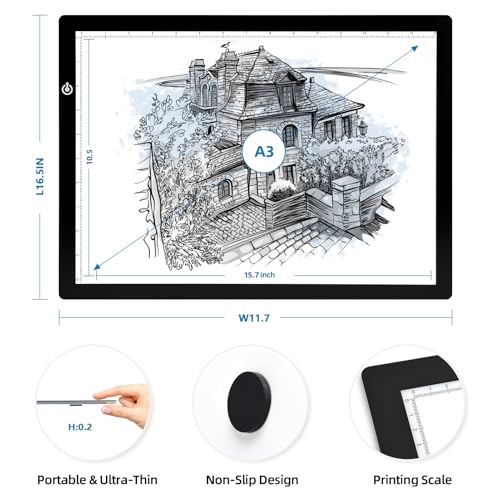 LooEooDoo A3 Light Pad for Diamond Art Bright Board, Tracing Light up Box for Weeding Vinyl, Ultra-Thin Copy Board with Adjustable Brightness for Drawing, Sketching, Animation - color: Black, size: A3 Light Pad