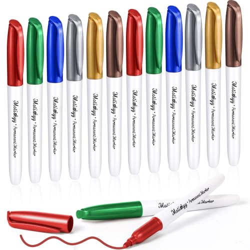 Motiskyy 12 Pcs Metallic Permanent Markers Bulk Gold Silver Metallic Pens Fine Point Paint Markers for DIY Crafts Gift Card Making Artist Illustration(Multicolor) - color: Multicolor