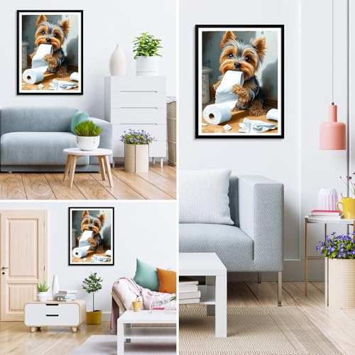 MXJSUA DIY Diamond Painting Kits for Adults, Yorkshire Terrier Dog Diamond Gem Art Painting for Beginners, Diamond Picture with Full Round Drill Dots Craft Set Gift, 12x16 Inch - color: Animals-07