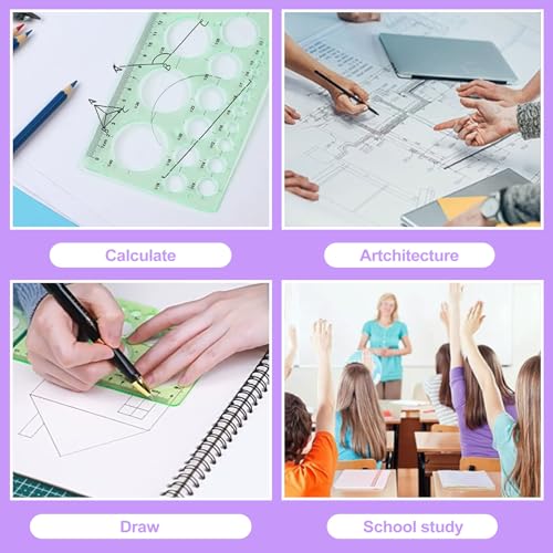2 Pcs Geometric Circle Drawing Template Set, Plastic Drafting Stencils & Measuring Ruler Tool Kit for Students, Architects, Artists, Designers and Office Use