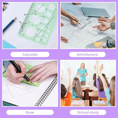 2 Pcs Geometric Circle Drawing Template Set, Plastic Drafting Stencils & Measuring Ruler Tool Kit for Students, Architects, Artists, Designers and Office Use