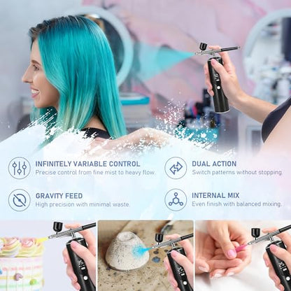 Airbrush Kit with Compressor, Airbrush for Nails | 2 Airbrushes, 6400mAh 50PSI High Pressure, 0.2/0.3/0.5mm Nozzle Sets, For Nails, Modeling, Cake Decorating, Pastry