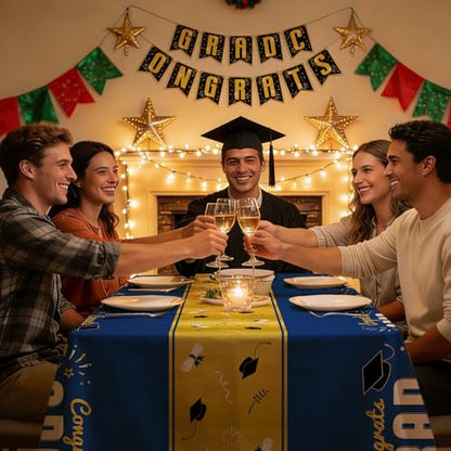 4 Pack Pack Graduation Tablecloth 54"x108" Disposable Plastic Tablecloths Gongrats Grad Tablecover for Graduation Party Supplies (Blue) - color: Graduation Blue