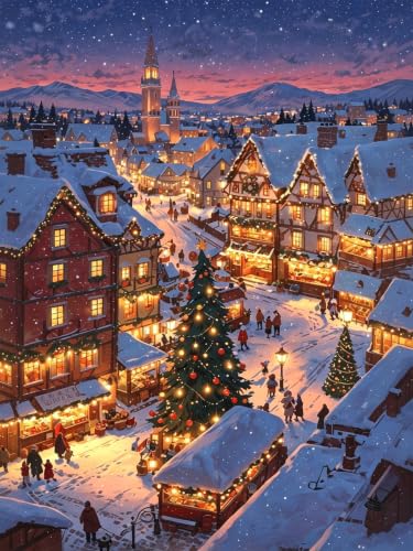 Christmas Diamond Art Kits for Adults, Diamond Art Painting Kits for Adults | Xmas Christmas Street Stress Relief Full Round Drill Heartfelt Gift Strong Adhesive Wall Decor HD Canva 11.8x15.7in 30x40cm - color: Lit-up Christmas