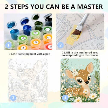 Aestalrcus Paint by Numbers Kit for Kids with Frame, Deer, 8x8 inch - color: style-1