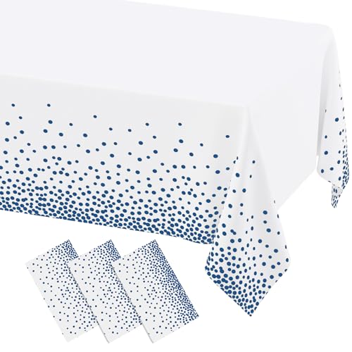 3 Packs Dot Disposable Table Cloth, 54 x 108 Inch Waterproof Plastic Tablecloth, Rectangle Navy Dots in White Table Covers for Picnic, Birthday, Party and Back to School - color: Navy in White, size: 54" x 108"