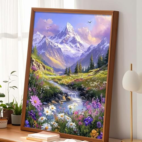 Alptiny Mountain Landscape Paint by Numbers Kit for Adults Beginner, Mountain Wildflowers Paint by Number Kits, DIY Nature Oil Painting Kit for Relaxation & Home Decor, 16x20 Inch - color: Mountain Wildflowers