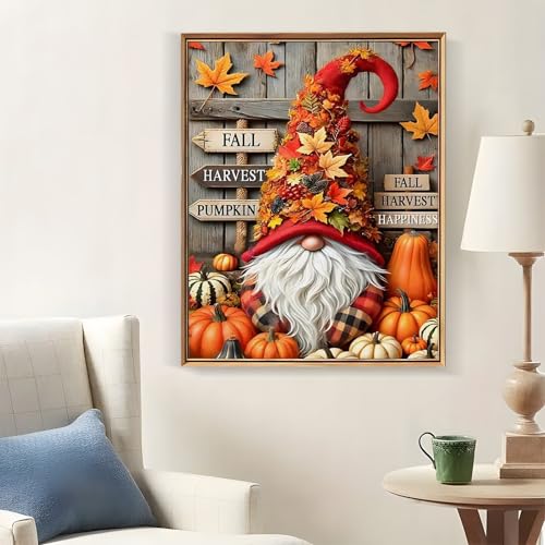 LKHMVCA Fall Gnome Pumpkin Leaf Paint by Number Kits for Adults, DIY Paint by Numbers Kits for Adults Beginners Without Frame, Acrylic Paint Canvas Painting Kits Art for Home Decor 16x20 Inch - color: Fall Gnome Pumpkin