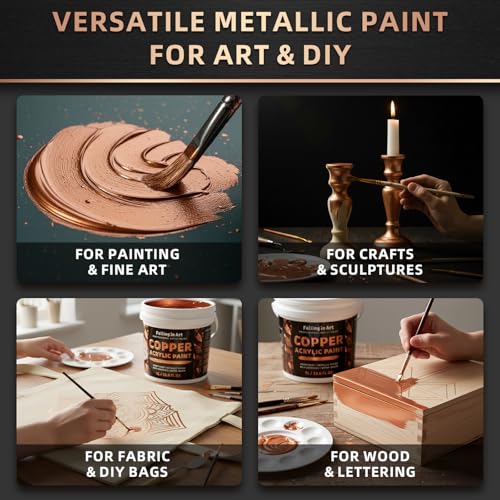 Falling in Art 33.8 Oz Heavy Body Copper Metallic Acrylic Paint, Non-Toxic | Art Craft Paints for Canvas, Wood, Clay, Fabric, Metal, Furniture - color: Copper
