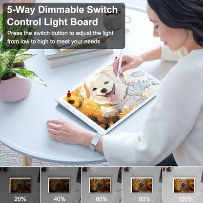 Golspark Light Board A4 Rechargeable LED Tracing Pad Dimmable Light Box | Tracing Light Board with Level 5 Brightness, White Light Board for Diamond Painting Weeding Vinyl