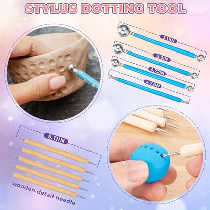 100ml Air Dry Clay Glaze and 29pcs Clay Tools Kit - Waterproof Scratch-Resistant Gloss Varnish Protects from Wear/Cracking, Pottery Tools for Stippling, Carving, Molding & Shaping Clay Crafts